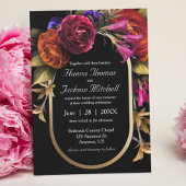 Black Dark Moody Elegant Blumen Herbsthochzeit Einladung