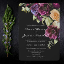 Black Dark Moody Elegant Floral Wedding Einladung