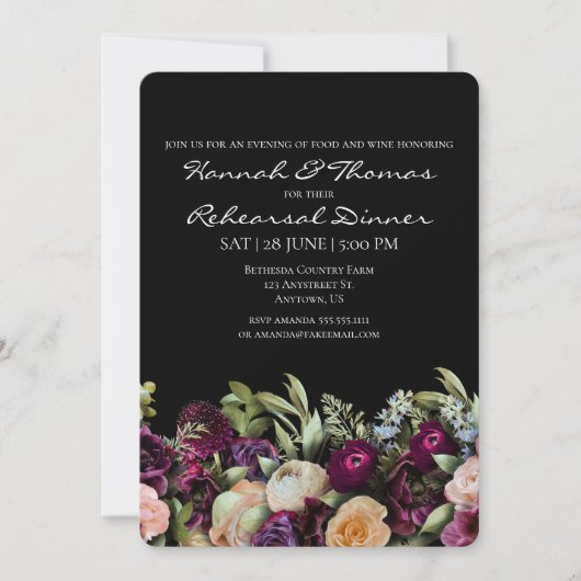 Black Dark Moody Elegantes Probe-Dinner Einladung (Vorderseite)