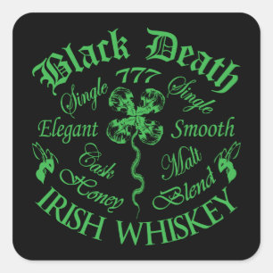 Black Death 777 - Honey Irish Whiskey Quadratischer Aufkleber