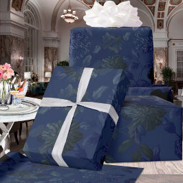 Black & Deep Blue Floral Ombre Wedding Geschenkpapier