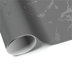 Black Deep Gray Marble Silver Carrara Shiny Geschenkpapier