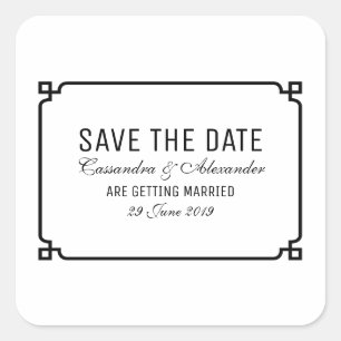 Black Deko Chic Save the Date Quadratischer Aufkleber