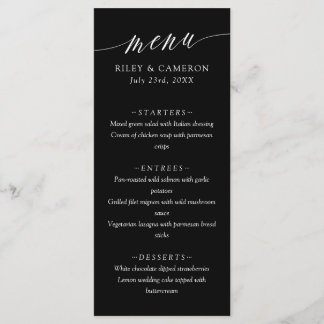 Black Delicate Calligraphy Elegant Wedding Menükarte