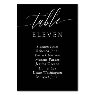 Black Delicate Calligraphy Table Number Guests Tischnummer