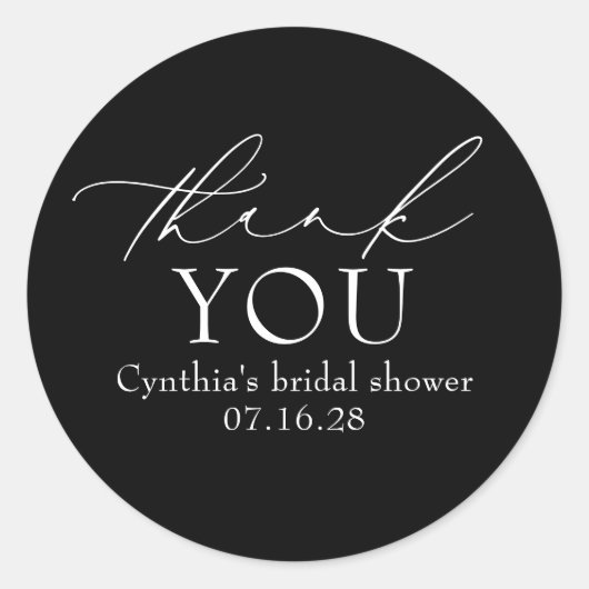 Black Delicate Elegant Script Modern Thank You Runder Aufkleber (Vorderseite)
