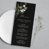 Black Delicate Wildblume Modern Boho Wedding Menükarte