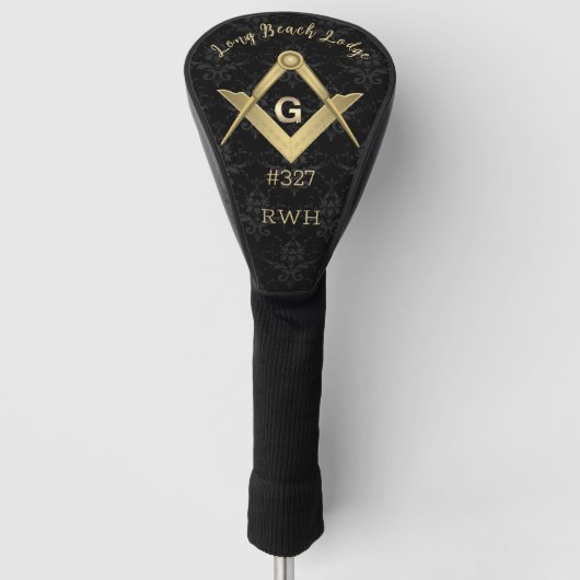 Black Demask Masonic Mit Monogramm Golf Headcover (Vorderseite)