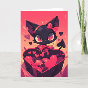 Black Demonic Cat Anime-Liebe Feiertagskarte