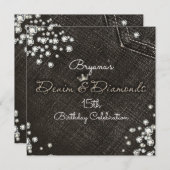 Black Denim & Diamonds Glam Crown Party Einladung (Vorne/Hinten)
