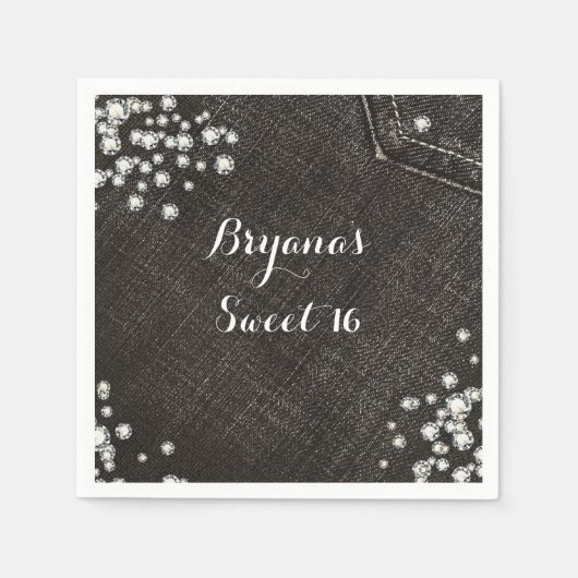 Black Denim & Diamonds Glam Crown Party Serviette (Vorderseite)