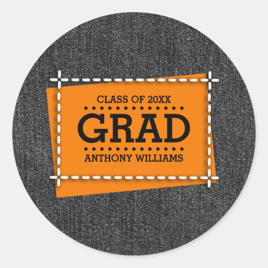 Black Denim Pattern Abschluss Runder Aufkleber (Vorderseite)