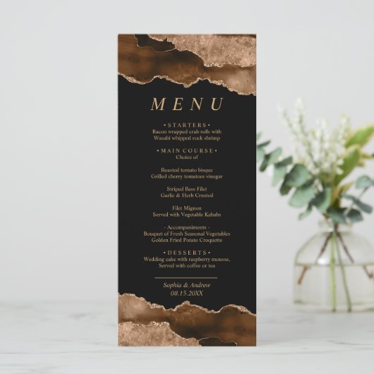 Black & Desert Gold Calligraphy Wedding Menu Menükarte (Stehend Vorderseite)