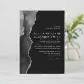 Black & Desert Silver Wedding Einladung (Stehend Vorderseite)