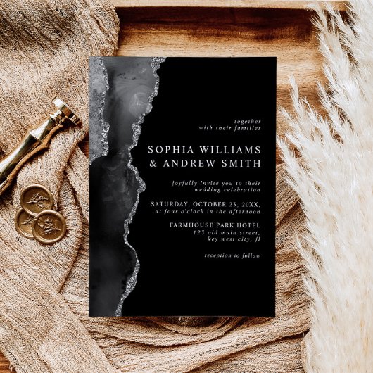 Black & Desert Silver Wedding Einladung