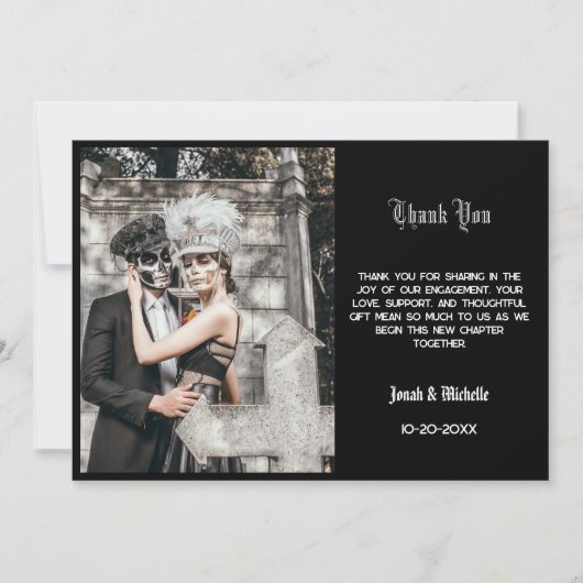 Black Dia De Los Muertos Engagement Party Dankeskarte (Vorderseite)