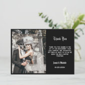 Black Dia De Los Muertos Engagement Party Dankeskarte (Stehend Vorderseite)