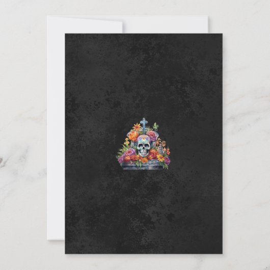 Black Día De Los Muertos Skulls Engagement Party Einladung (Rückseite)