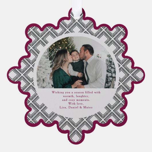 Black Diamond Pattern Holiday Ornament with Photo (Rückseite)