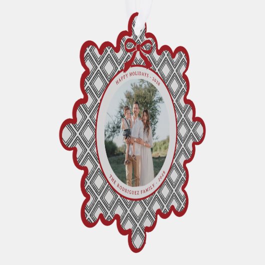 Black Diamond Pattern Holiday Ornament with Photo (Rechts)
