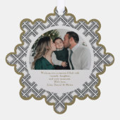 Black Diamond Pattern Holiday Ornament with Photo (Rückseite)