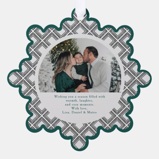 Black Diamond Pattern Holiday Ornament with Photo (Rückseite)