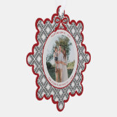 Black Diamond Pattern Holiday Ornament with Photo Karte (Rechts)
