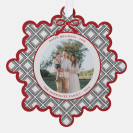 Black Diamond Pattern Holiday Ornament with Photo Karte