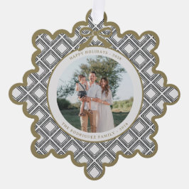 Black Diamond Pattern Holiday Ornament with Photo Karte