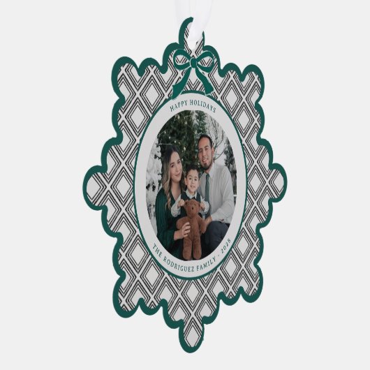 Black Diamond Pattern Holiday Ornament with Photo Karte (Rechts)
