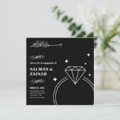Black Diamond Ring Islamische Verlobung Einladung (Stehend Vorderseite)
