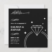 Black Diamond Ring Islamische Verlobung Einladung (Vorderseite)
