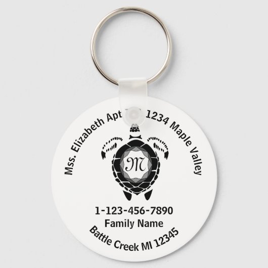 Black Diamond Sea Turtle Love Zuhause-Adresse Schlüsselanhänger (Vorderseite)