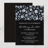 Black Diamond Sparkle Glitzer 77. Geburtstag Einladung (Vorne/Hinten)
