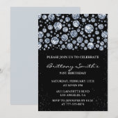 Black Diamond Sparkle Glitzer 91. Geburtstag Einladung (Vorne/Hinten)