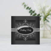 Black Diamond Womans Black Birthday Party Einladung (Stehend Vorderseite)