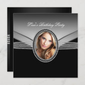 Black Diamond Womans Foto Birthday Party Einladung (Vorne/Hinten)