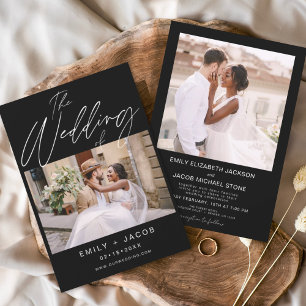Black Die Hochzeit von zwei Foto Minimalistisch Einladung