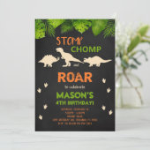 Black Dinosaur Birthday Invite Einladung (Stehend Vorderseite)