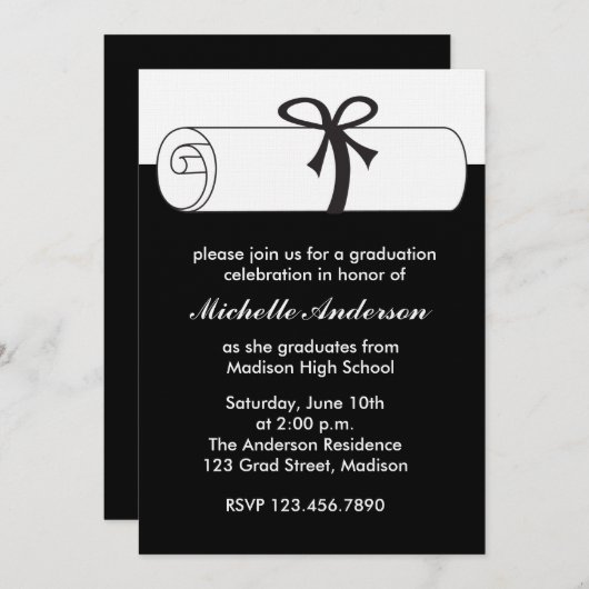 Black Diploma Abschluss Celebration Einladungen (Vorne/Hinten)