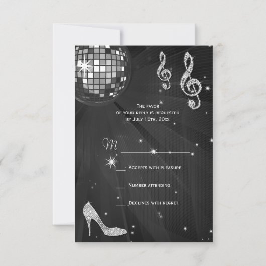 Black Disco Ball Sparkon Heelses UAWG RSVP Karte (Rückseite)