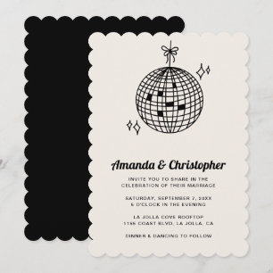 Black Disco Ball Wedding Einladung skallopiert