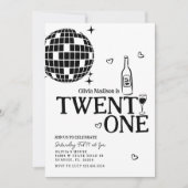 Black Disco Ball Wine 21. Geburtstag Party Einladung (Vorderseite)