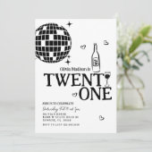 Black Disco Ball Wine 21. Geburtstag Party Einladung (Stehend Vorderseite)