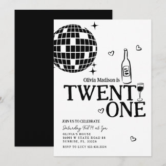 Black Disco Ball Wine 21. Geburtstag Party Einladung