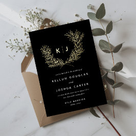 Black Distinguished Monogram Wedding Gold Folieneinladung