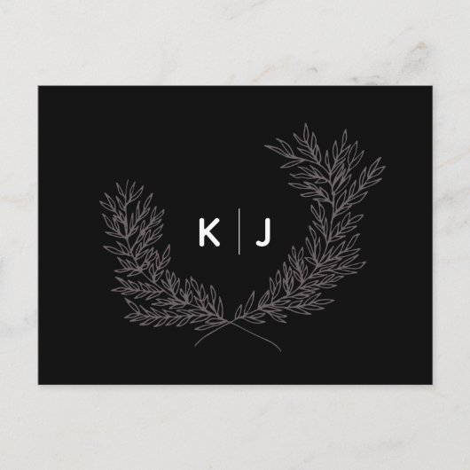 Black Distinguished Monogram Wedding RSVP Cards Ankündigungspostkarte (Vorderseite)