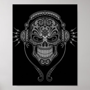 Black DJ Sugar Skull Poster