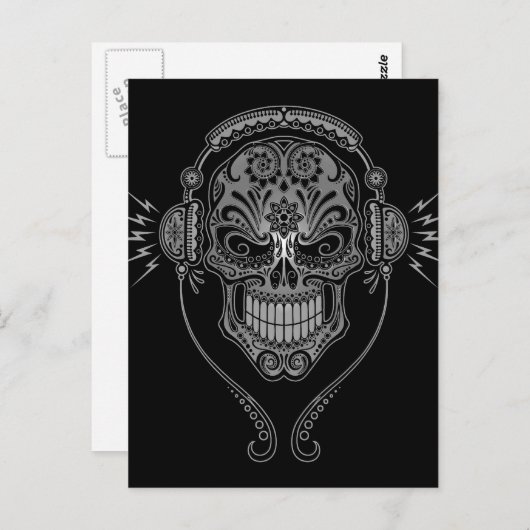Black DJ Sugar Skull Postkarte (Vorne/Hinten)