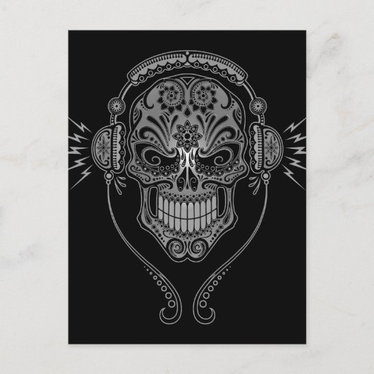 Black DJ Sugar Skull Postkarte (Vorderseite)